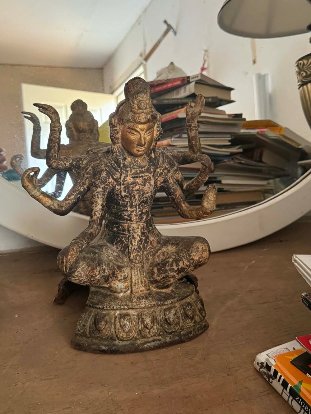 20th Century Asian Gilded Cast Iron 6-Arm Deity Vasudhara Buddhist Sculpture